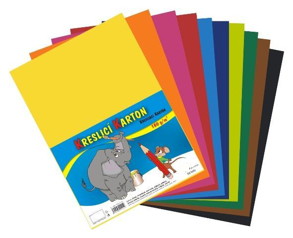Karton kreslicí barevný mix A4 180g / 12x5 listů
