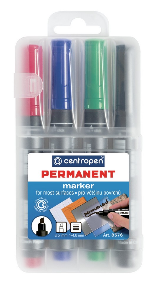 Centropen popisovač 8576 permanent zkosený sada 4 barev