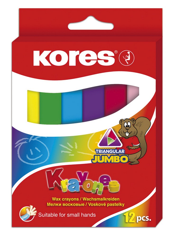 Pastelky voskové Kores 12 ks trojhranné Jumbo pr. 14 mm