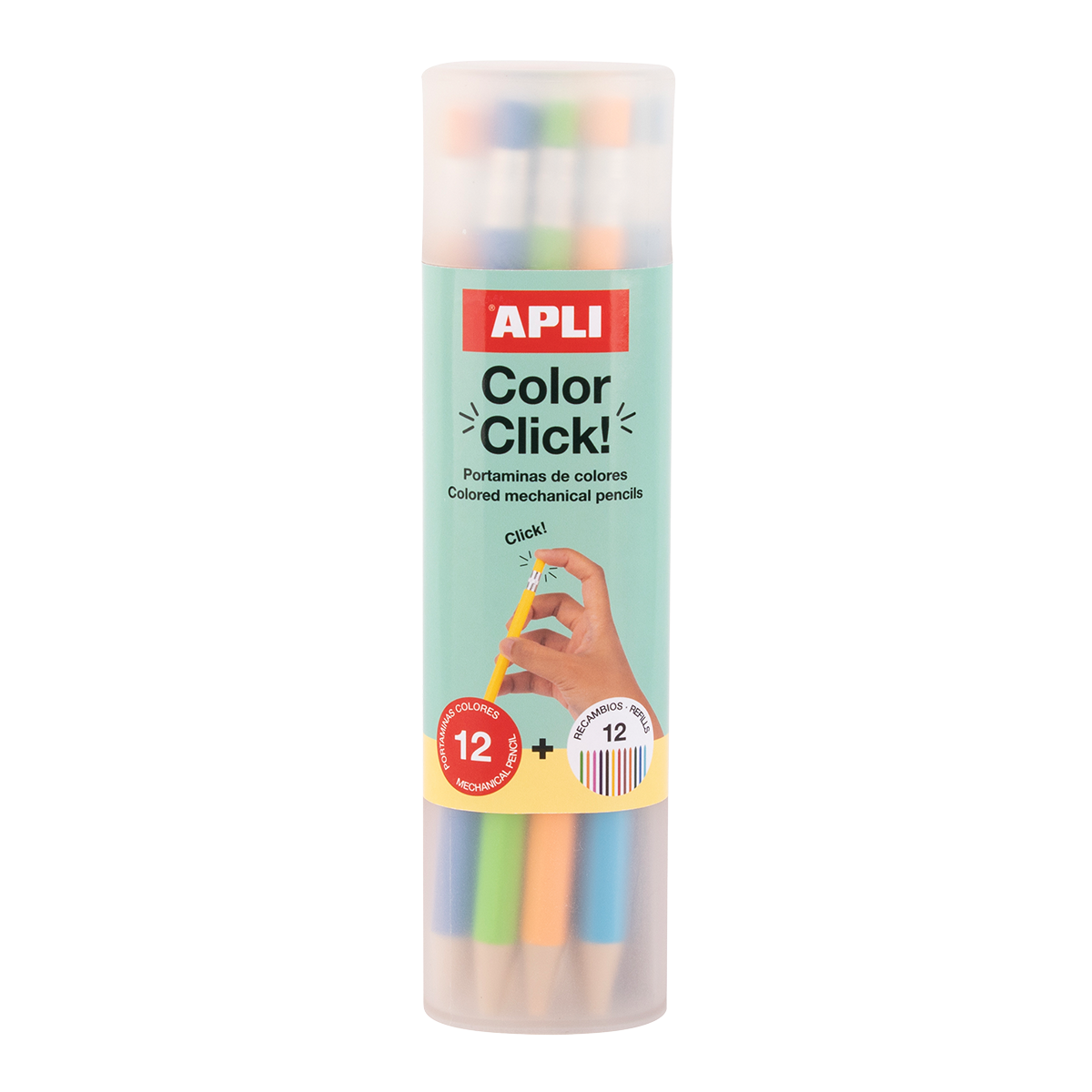 APLI pastelky stiskací s náhradními tuhami, 12 ks, mix barev