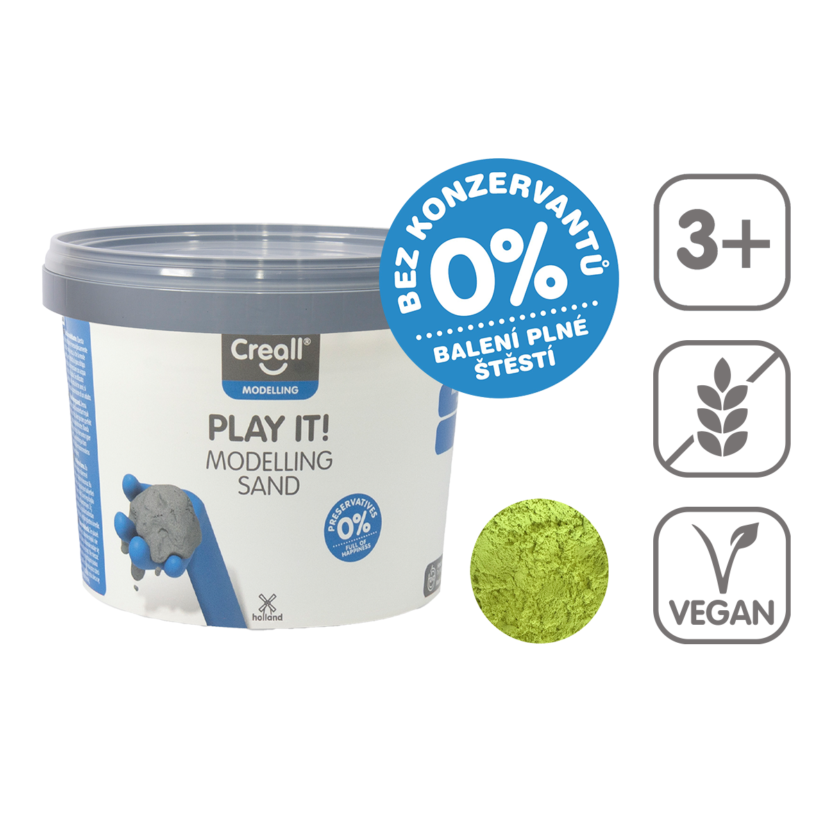 Creall modelovací písek Play it!, 750 g, kelímek, žlutý