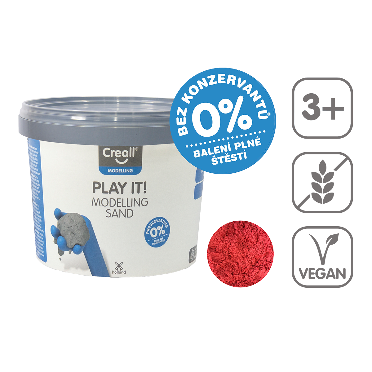 Creall modelovací písek Play it!, 750 g, kelímek, červený