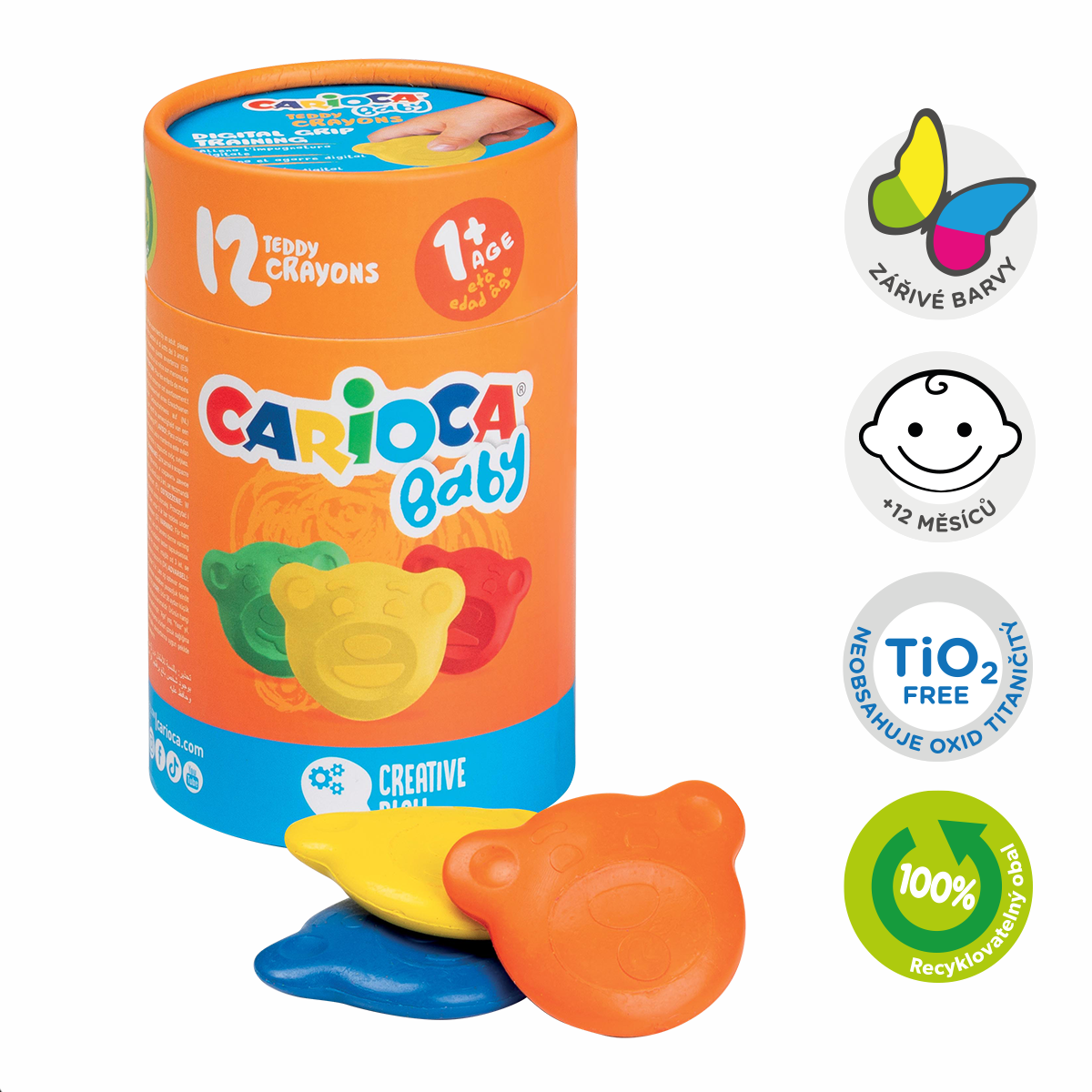Pastelky voskové Carioca Baby Teddy 1 +, dóza, 12 ks