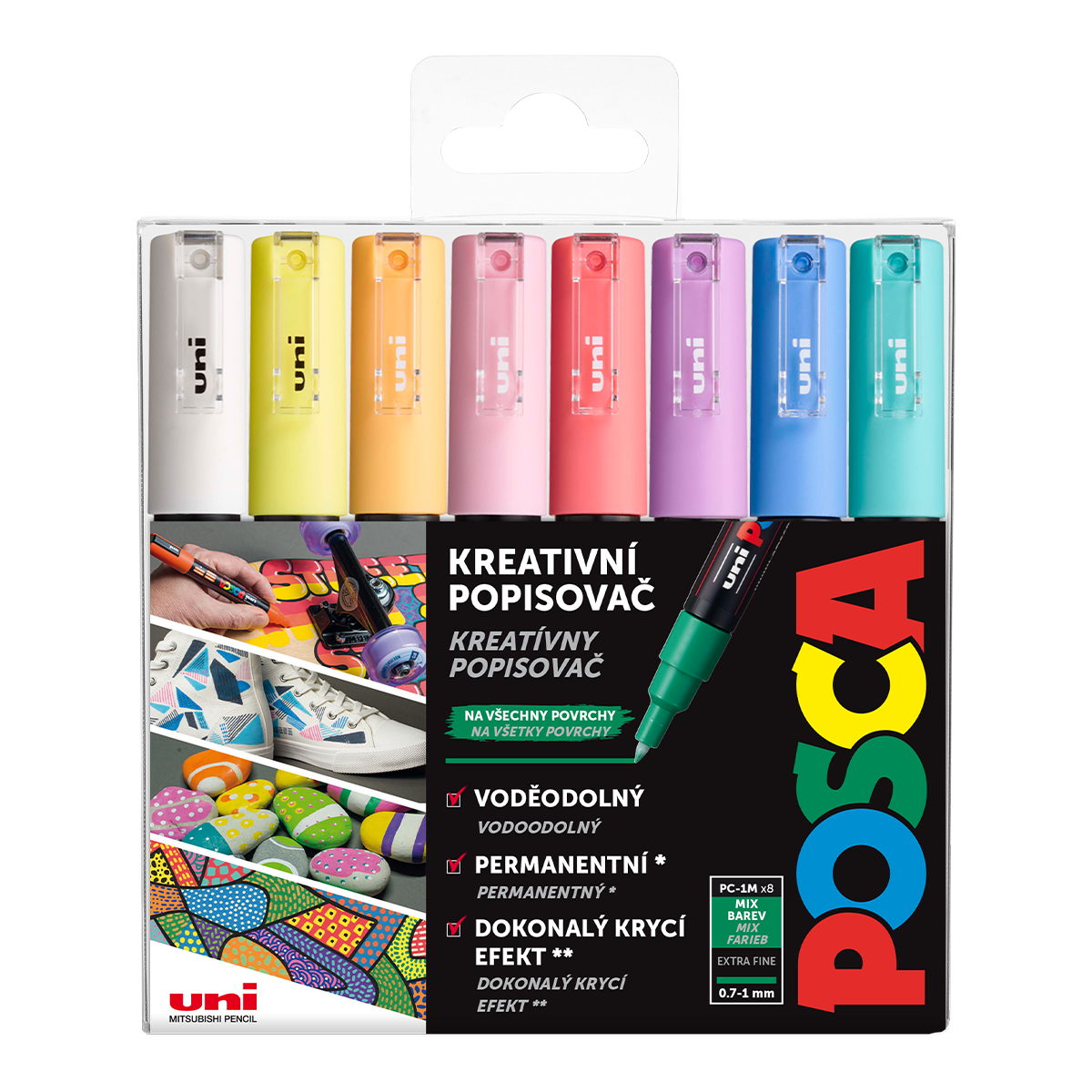Popisovač akrylový POSCA PC-1M mix pastelových barev 0,7 - 1mm / 8 ks