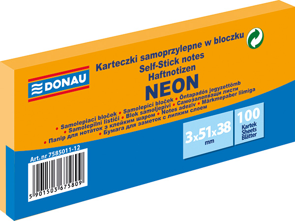 Blok samolepicí Donau 51 x 38 mm neonově oranžový /3x 100listů