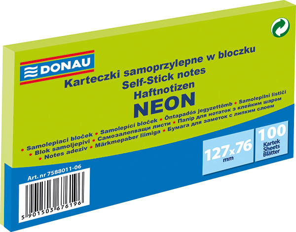 Blok samolepicí Donau 127 x 38 mm neonově zelený/3x100listů