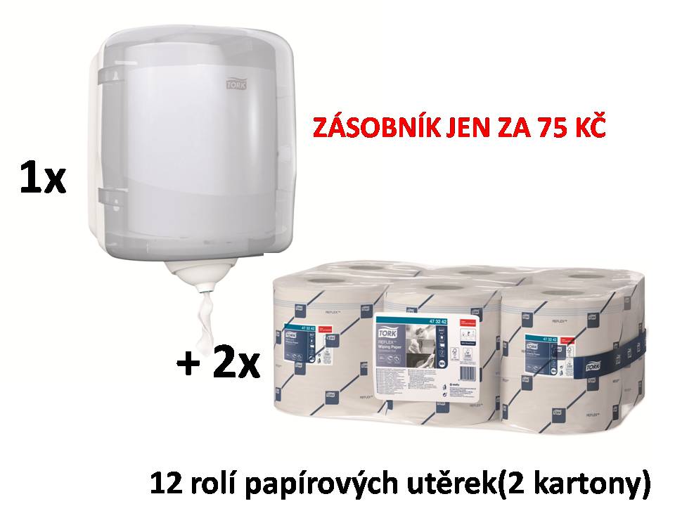 Tork zásobník na utěrky Reflex 473190 + 12 rolí papírových utěrek, 1-vrstvé Tork 473242, 1 role = 300m