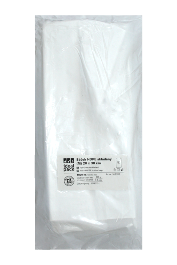 Sáček mikrotenový V 20 x 30 cm, skládaný "M" Ideal Pack 1000 ks