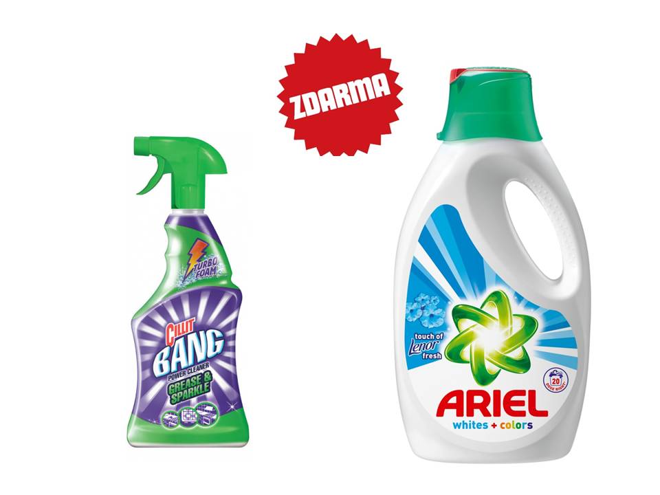 Cillit Bang Power Cleaner, proti mastnotě a pro větší lesk, rozprašovač, 750 ml + Ariel prací gel 20 PD