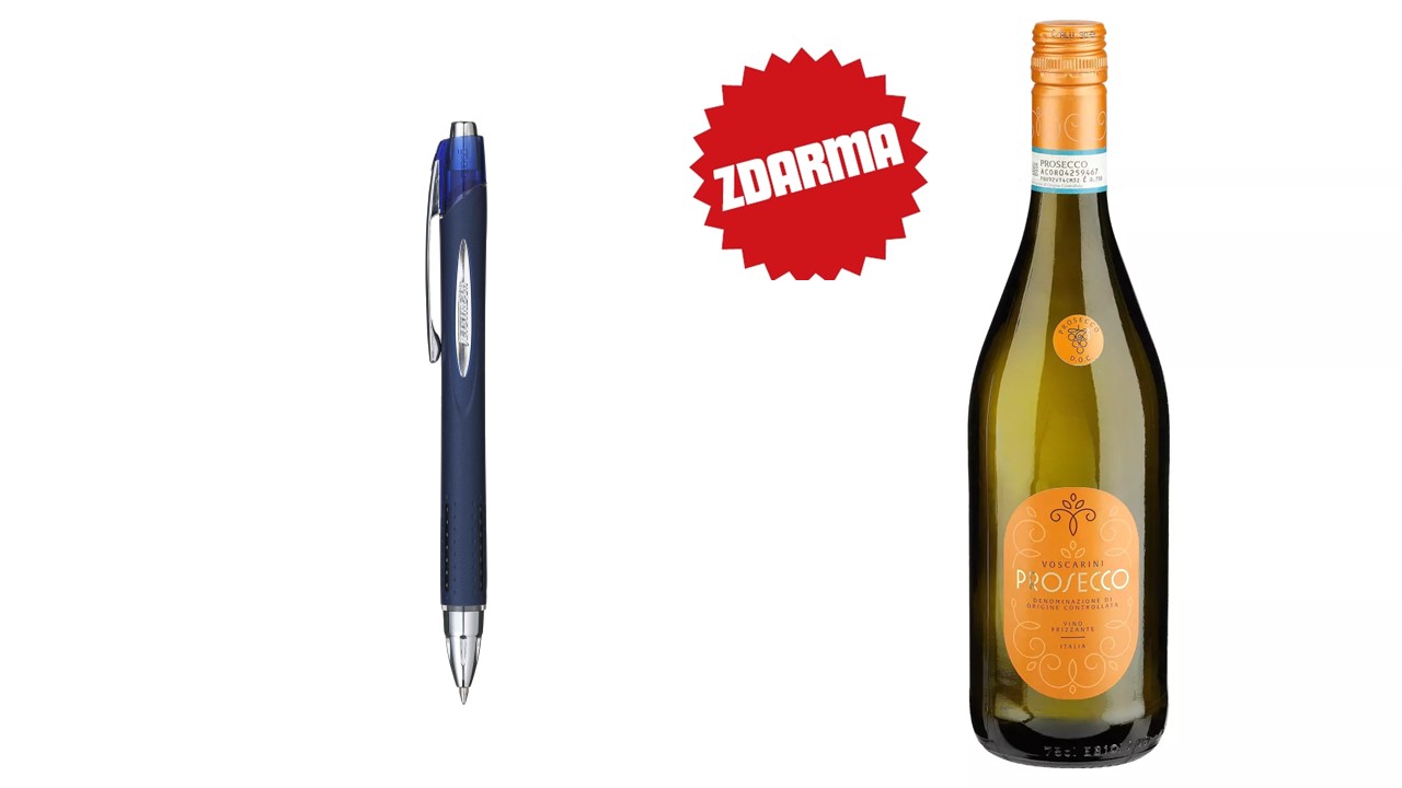 Kuličkové pero UNI JETSTREAM  SXN-217, 0,7 mm, modré, stiskací + dárek Prosecco 0,75l
