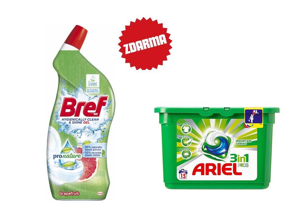 Bref WC čistič PRO NATURE 700 ml mix vůní + Ariel kapsle do pračky 10 PD
