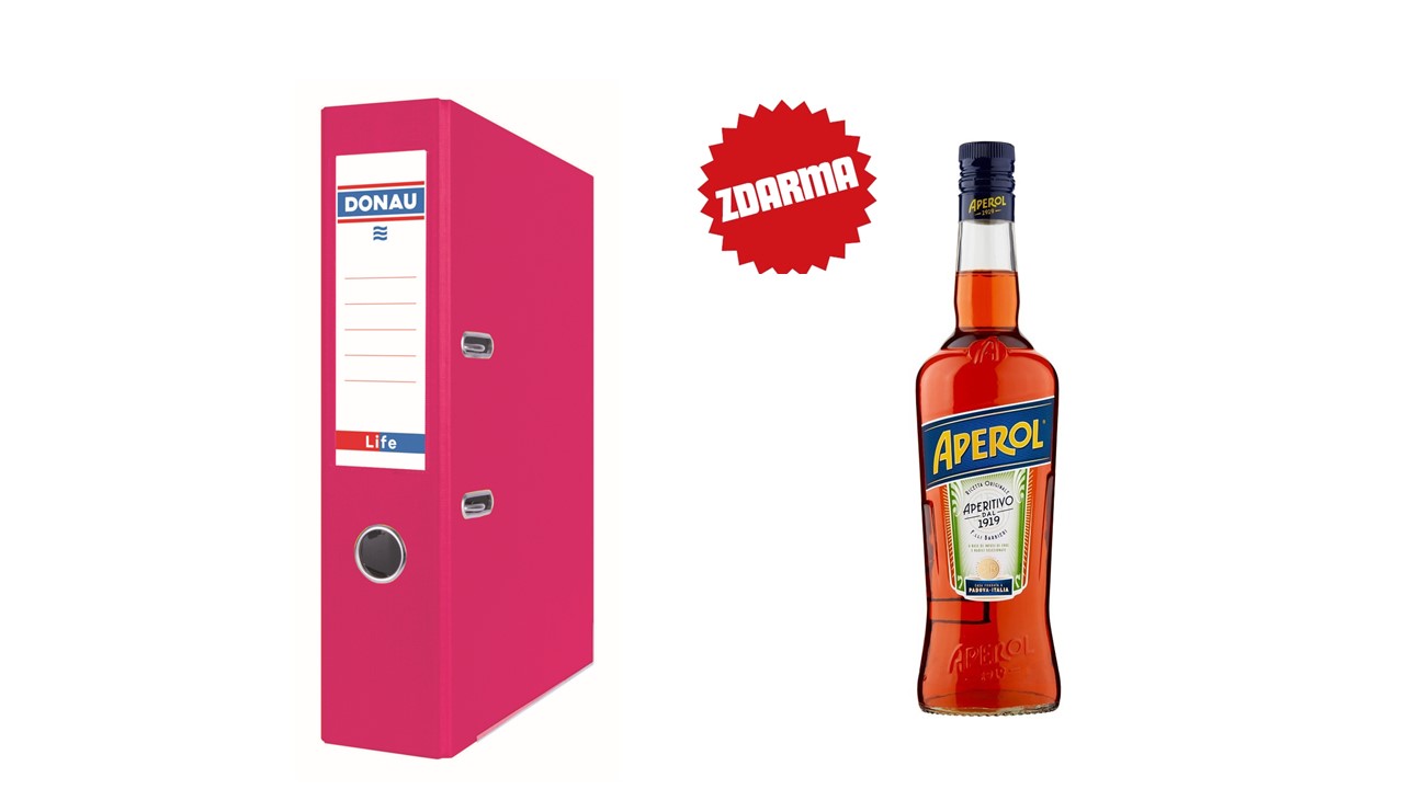 Pořadač pákový A4 Donau LIFE 75mm neonově růžový + dárek Aperol 0,7l