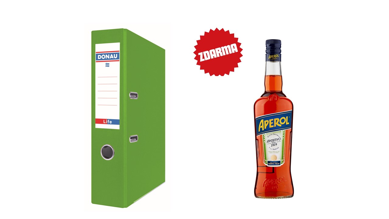 Pořadač pákový A4 Donau LIFE 75mm neonově zelený + dárek Aperol 0,7l