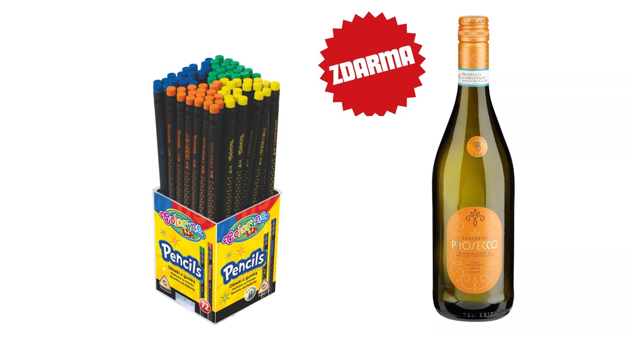 Tužka trojhranná Colorino HB s pryží - dóza 72 ks + dárek Prosecco 0,75l